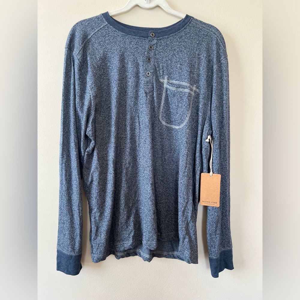 Native Code long sleeve shirt‎ men’s XL V-neck  navy blue fall lightweight new